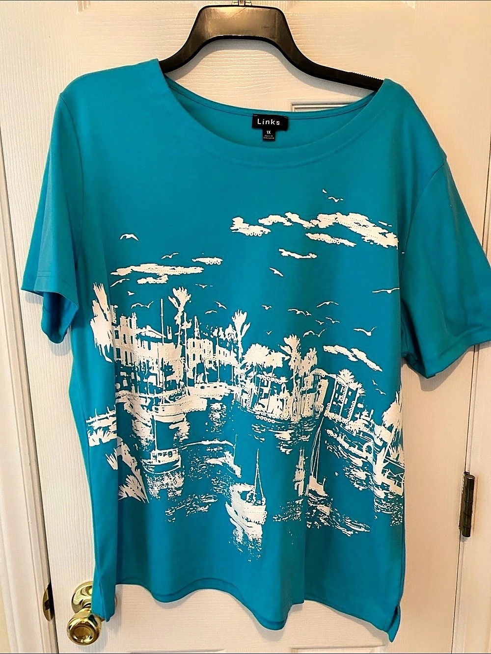 Links Graphic Short Sleeve Tee in Blue Size 1X Like New